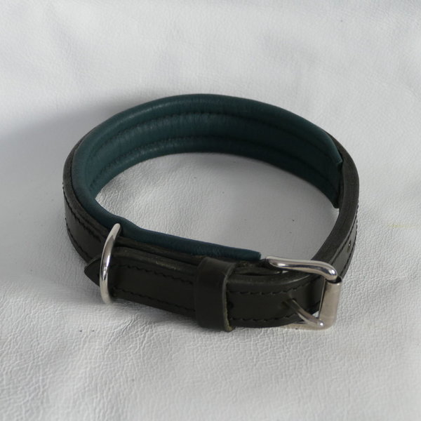 Halsband, schwarz/dunkelgrünes Leder